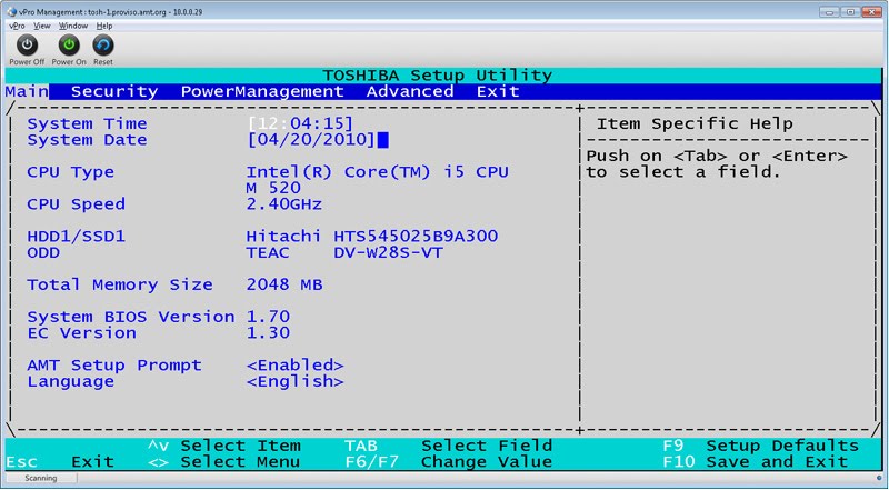 Toshiba setup utility