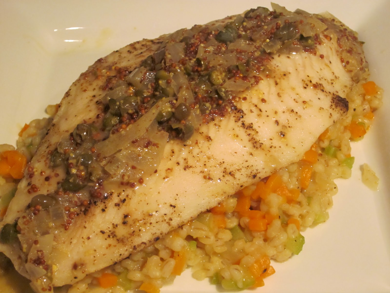 Take A Spin On Cooking Baked Sole with Barley Vegetable Brunoise