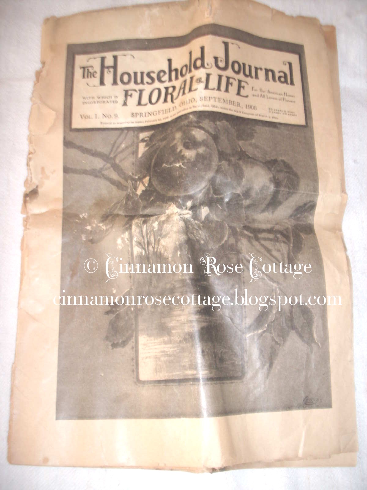 Cinnamon Rose Cottage Antique 1908 Paper Household Journal Autumn