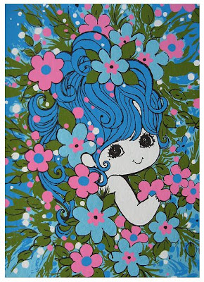 vintage retro 70s seventies blue flower power pixie girl cute kitsch mothers day card
