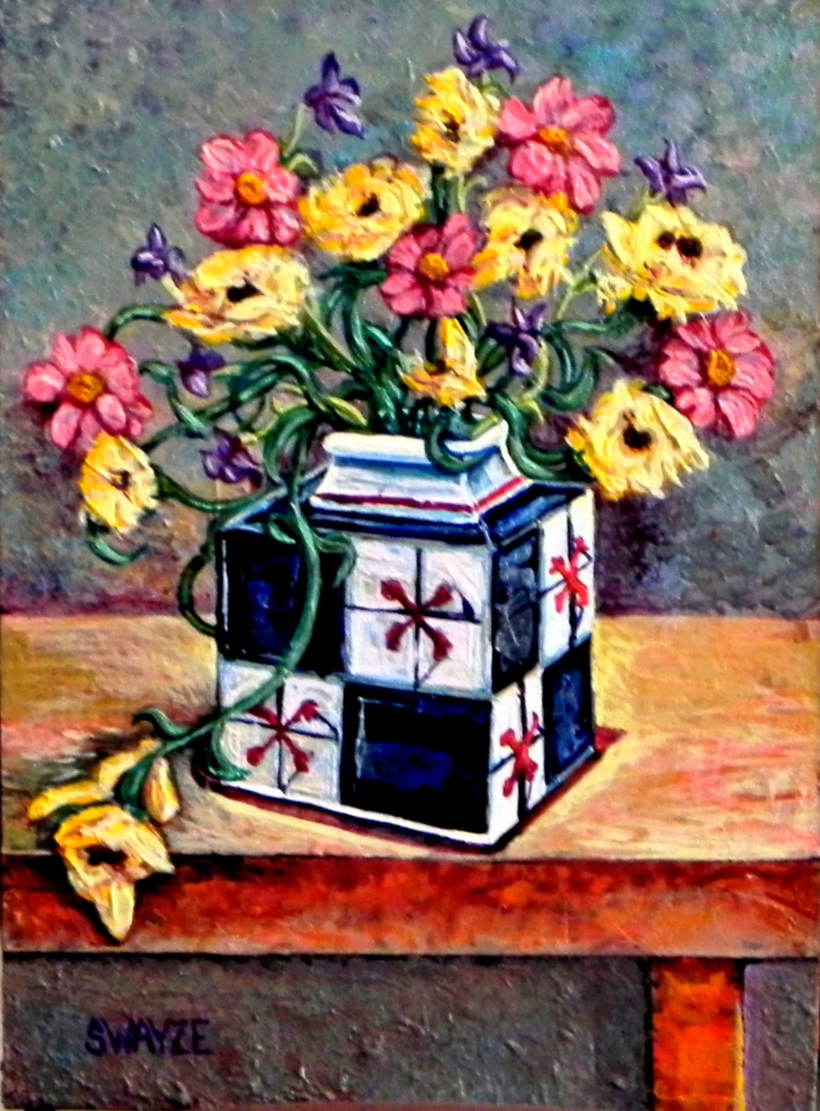 SWAYZEart "Flowers in a Square Vase"