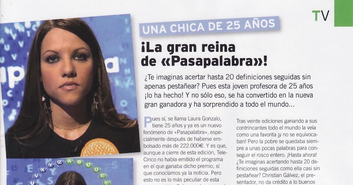 Club de Fans oficial de Laura Gonzalo (Pasapalabra) Curioso artículo sobre Laura en Nuevo Vale