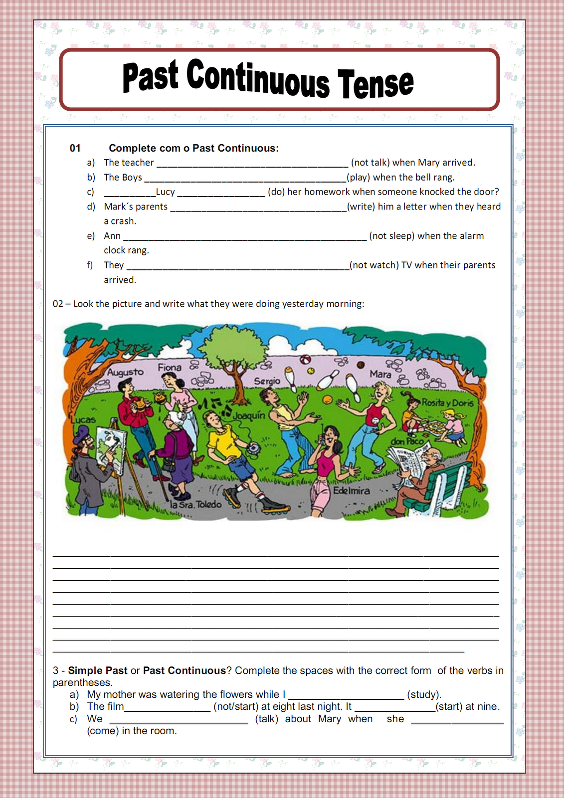 Past Continuous Tense Worksheets