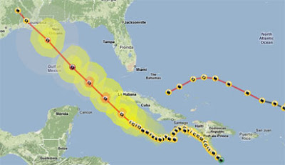 the path of Hurricane Gustav