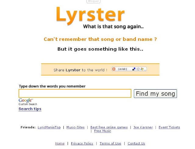 Le site du jour : Lyrster : moteur de recherche de paroles de chansons