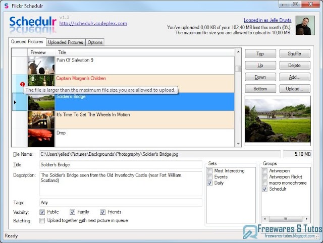Flickr Schedulr : un logiciel gratuit pour transférer automatiquement ses photos sur Flickr