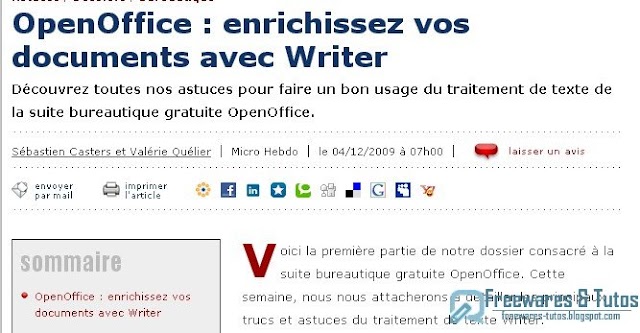 Le site du jour : OpenOffice : enrichissez vos documents avec Writer