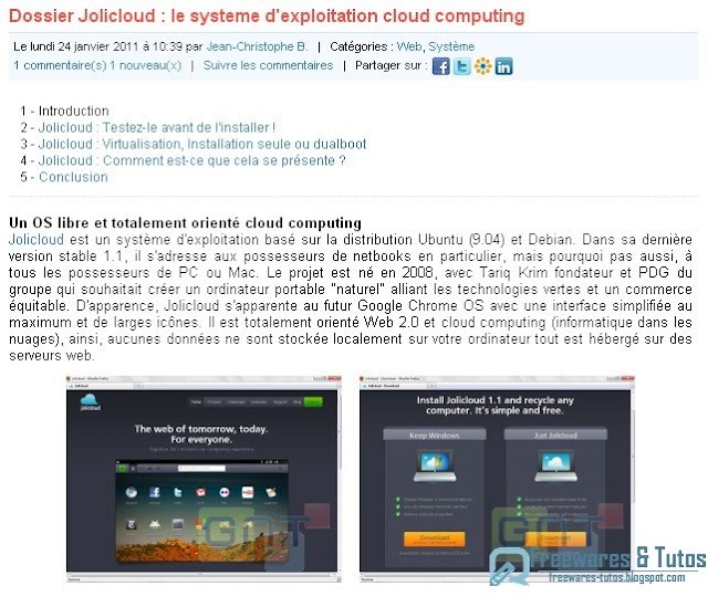 Le site du jour : tout savoir sur Jolicloud, le systeme d'exploitation de cloud computing