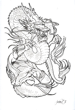 Royalty-free fantasy clipart picture of a black tall dragon tattoo design,