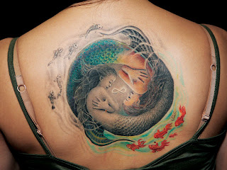 Center Upper Back Mermaid Tattoo Design