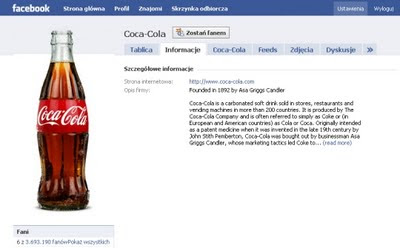 profil marki Coca-Cola w serwisie Facebook