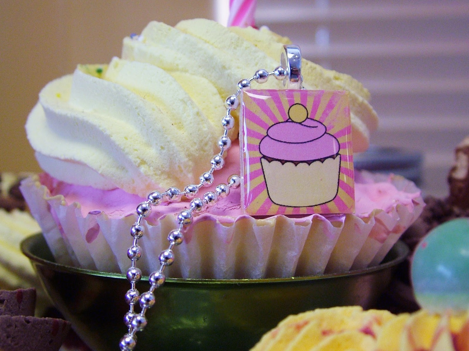 handmade resin jewelry by Katherine Swift Cupcake resin jewelry pendants