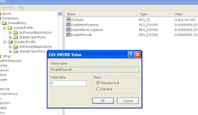 Registrierungseintrag zum Erstellen einer Firewall in Windows 7