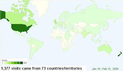 Visitor distribution on the World Map - Google Analytics Jan 14 - Feb 13 '09