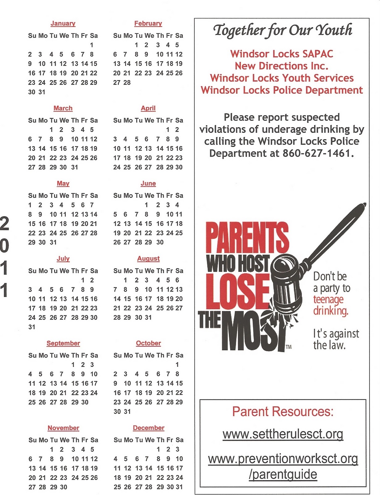Save Windsor Locks A Free Calendar from Windsor Locks Substance Abuse