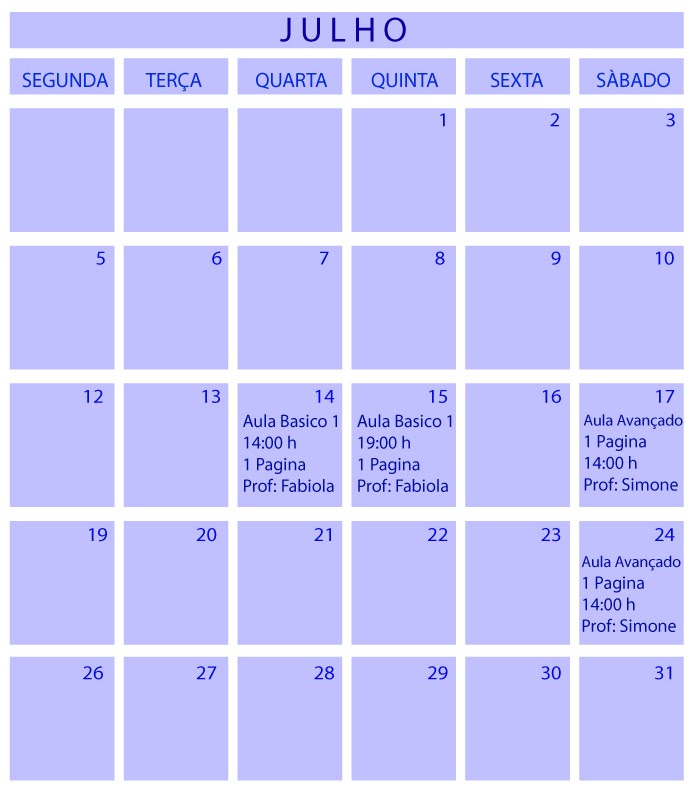 ART PAPIER Calendario Mes de Julho ART PAPIER Calendario Mes de Julho