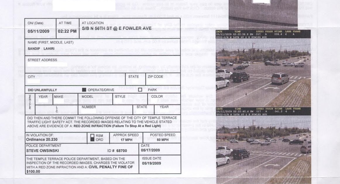 Failure to Stop on Red Ticket