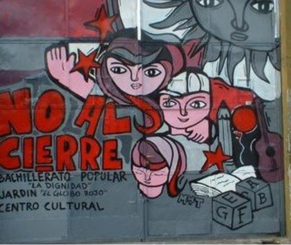 Mural contra el cierre del Bachillerato Popular La Dignidad