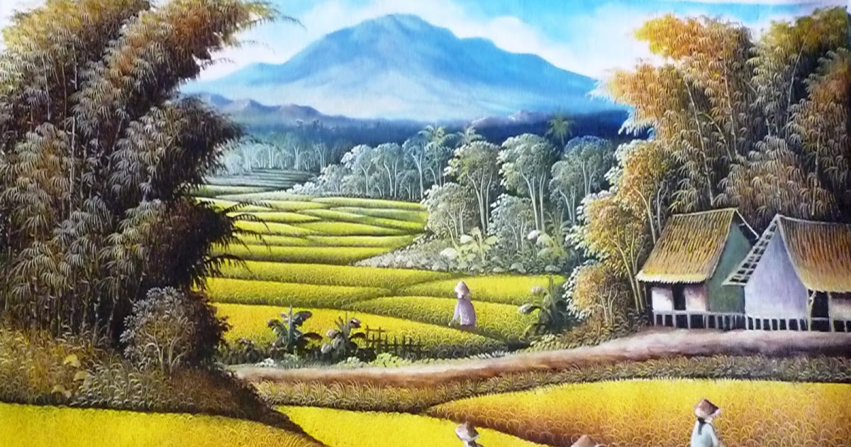 Galeri zemi niyor: Lukisan cat minyak pemandangan sawah padi