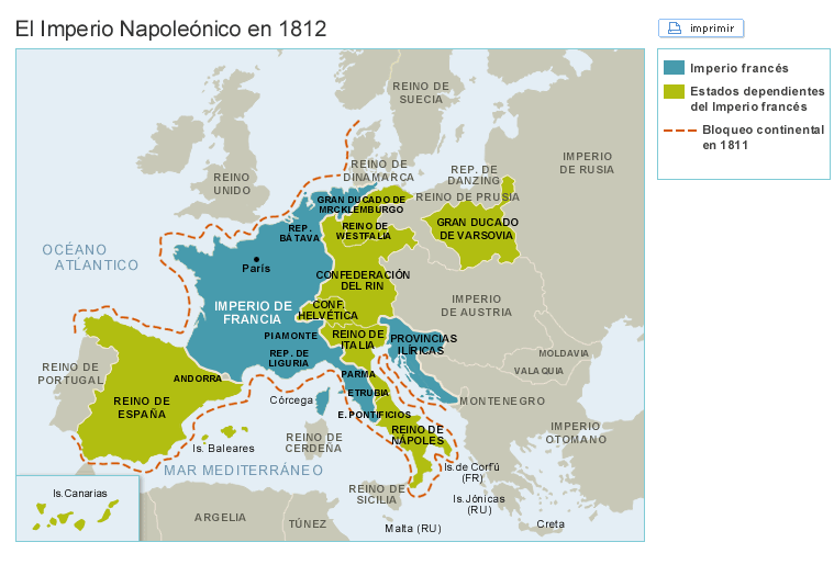Historia Mapa del Imperio Napoleónico.