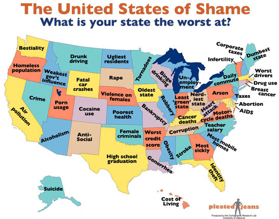 Photo : 全米各州ご当地これが最悪だよ自慢地図