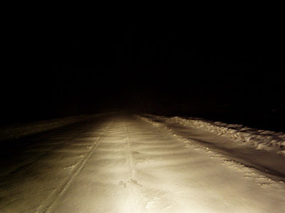 Snow at night on CR 84 in Blueridge, Essex County
