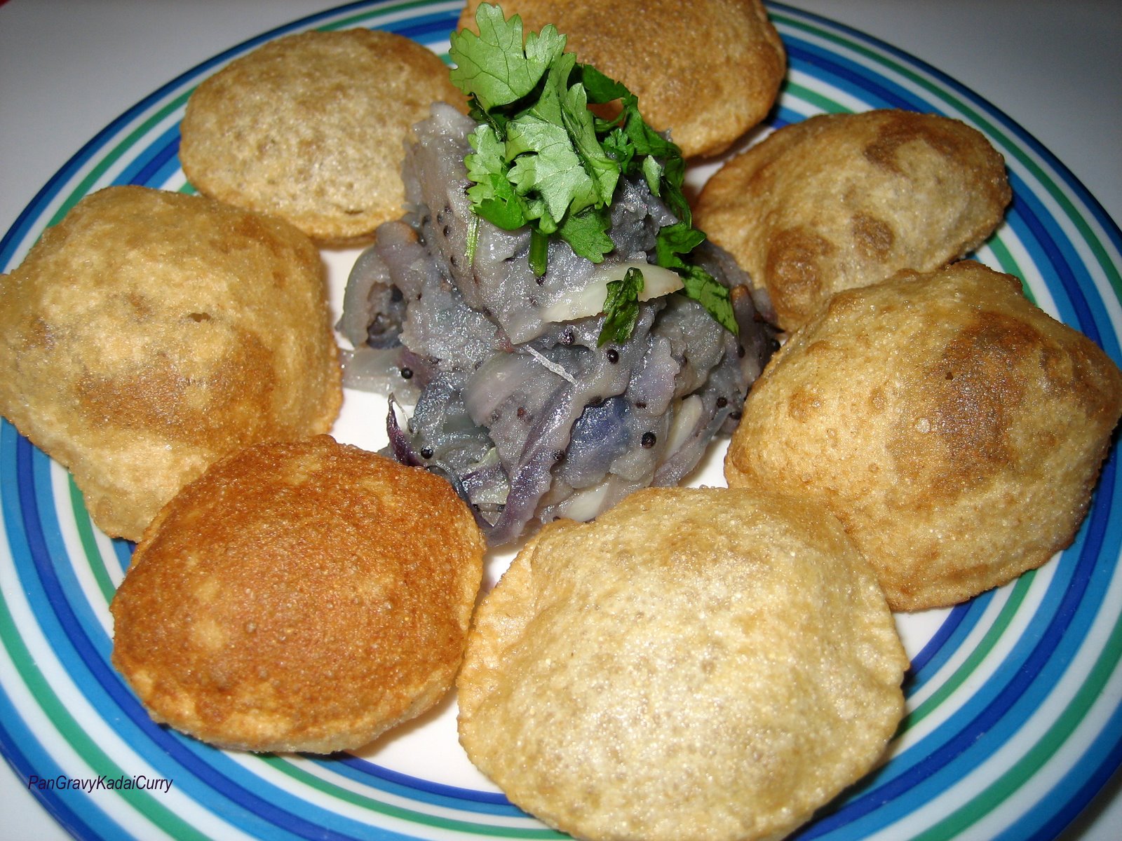 Pan Gravy Kadai Curry Puffy Poori/Puri N Purple Potato Sides