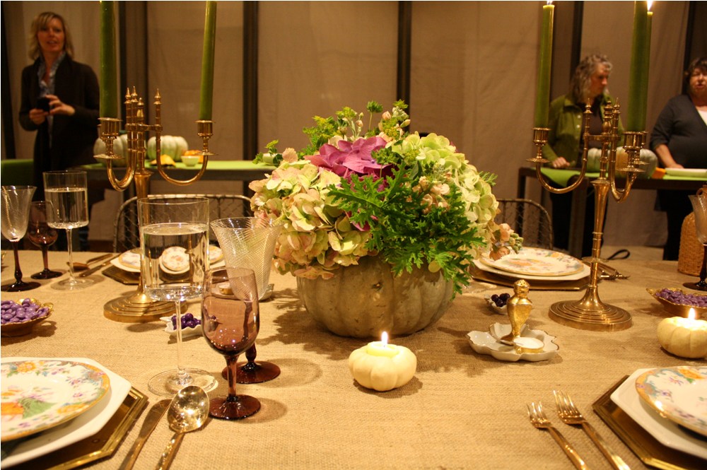I love the simple burlap tablecloth mixed with vintage brass candelabras 