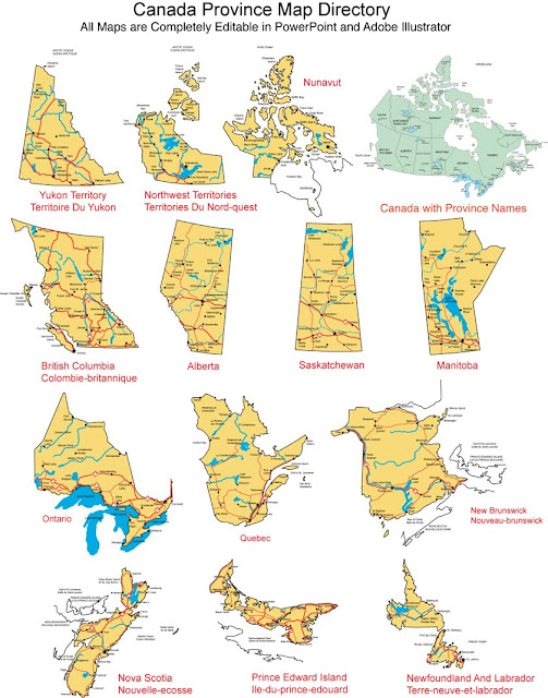 Maps For Design • Editable Clip Art PowerPoint Maps: Editable Canada Provinces Maps for 
