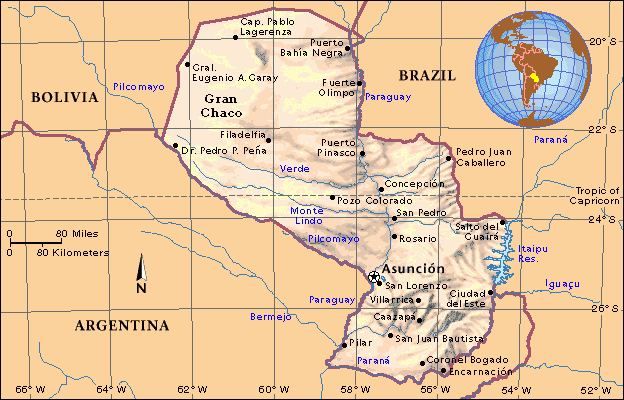 physical map of paraguay. Map of Paraguay