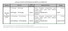 SPM TIMETABLE 2010 ADDITIONAL MATHEMATICS