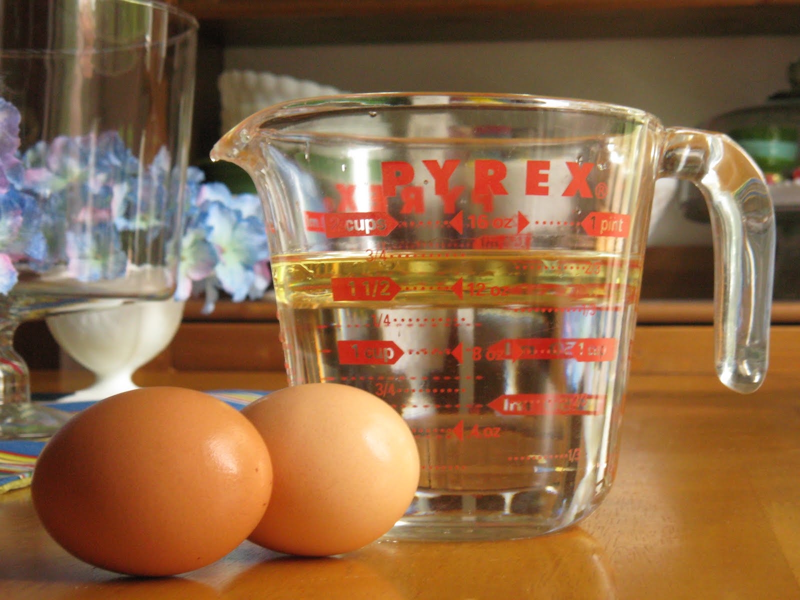 Add 1 1/2 cups water, 1/4 cup vegetable (I used canola) oil, and two