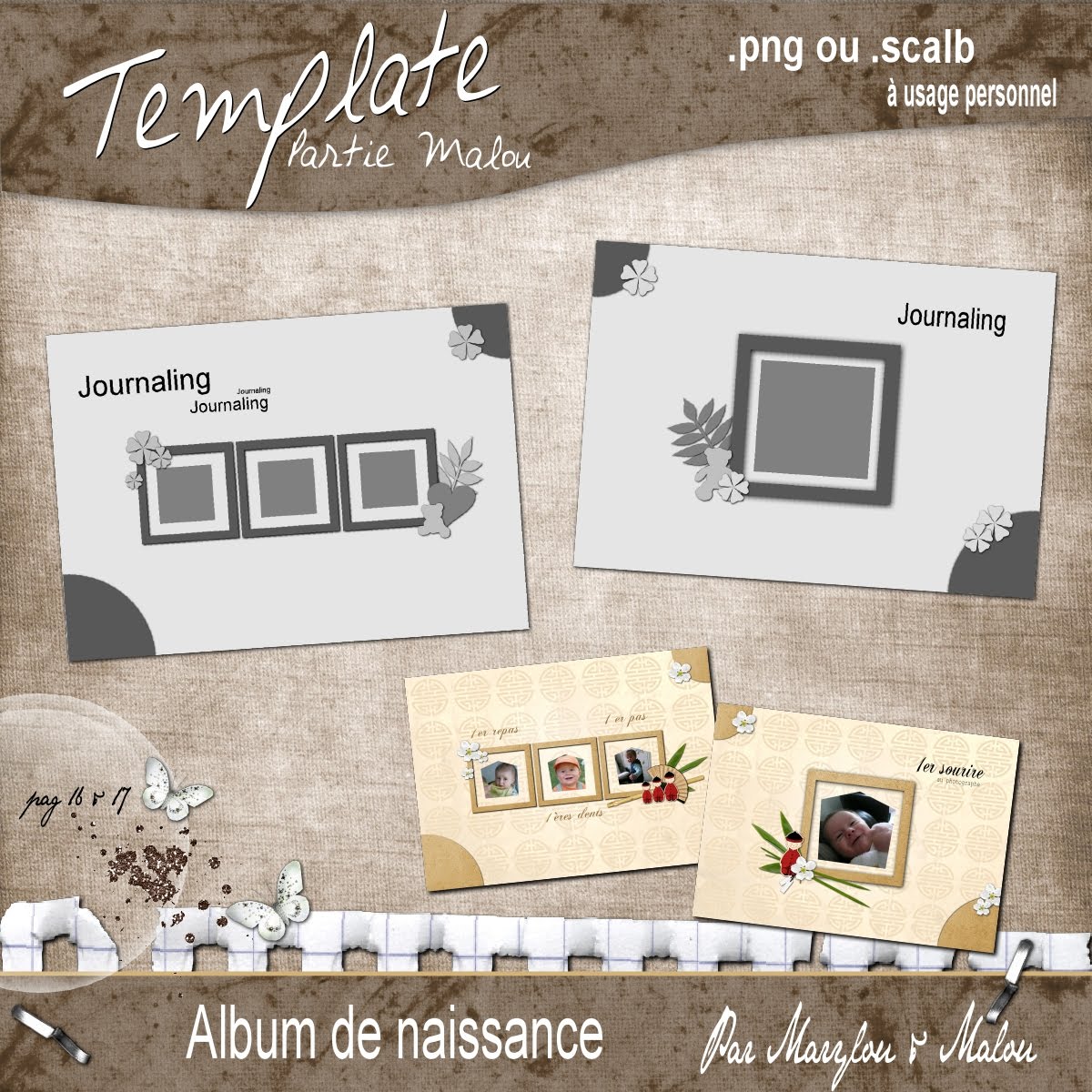 Marylou' Scrap Album naissance templates pages 16 et 17