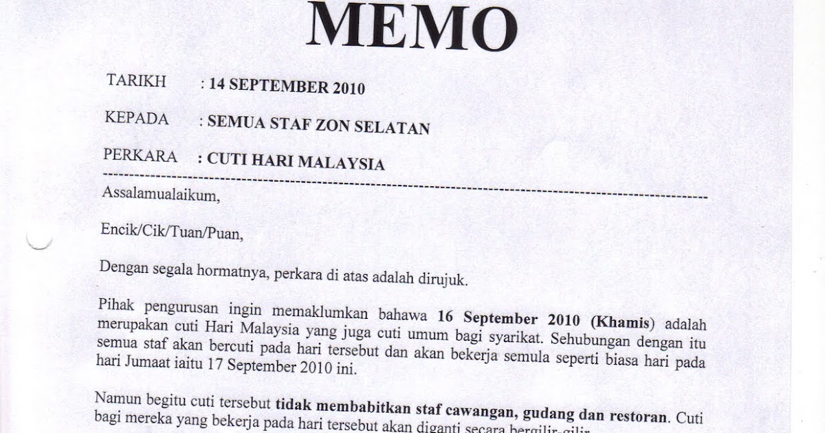 Surat Kepada Pekerja Cuti Raya