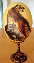 EMU EGG AUSTRALIAN with TIGER DECOUPAGE
