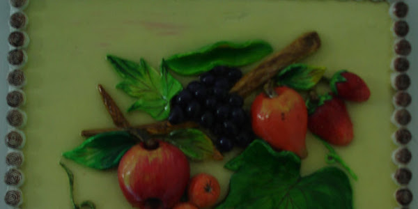 Ceramic clay art - fruits on wooden base