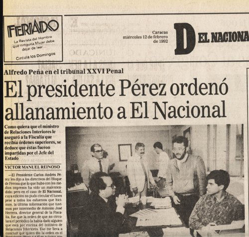 Manchete de jornal venezuelano em 1992
