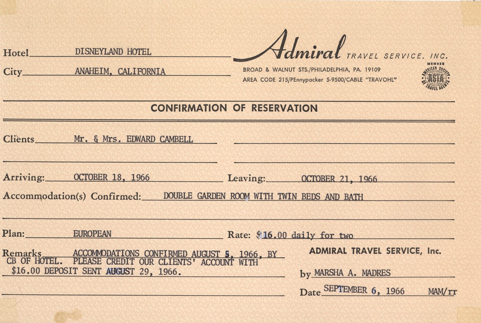 Vintage Disneyland Tickets Disneyland Hotel Confirmation of