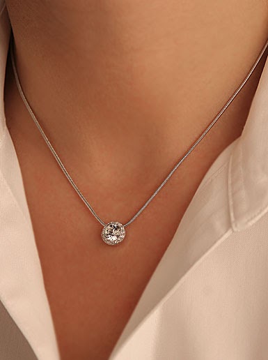 Swarovski Rhodium And Crystal Angelic, Swarovski Angelic Round Crystal Pendant Necklace