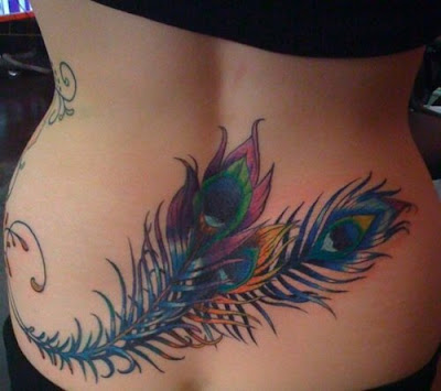 Lower Back Peacock Feathers Tattoos