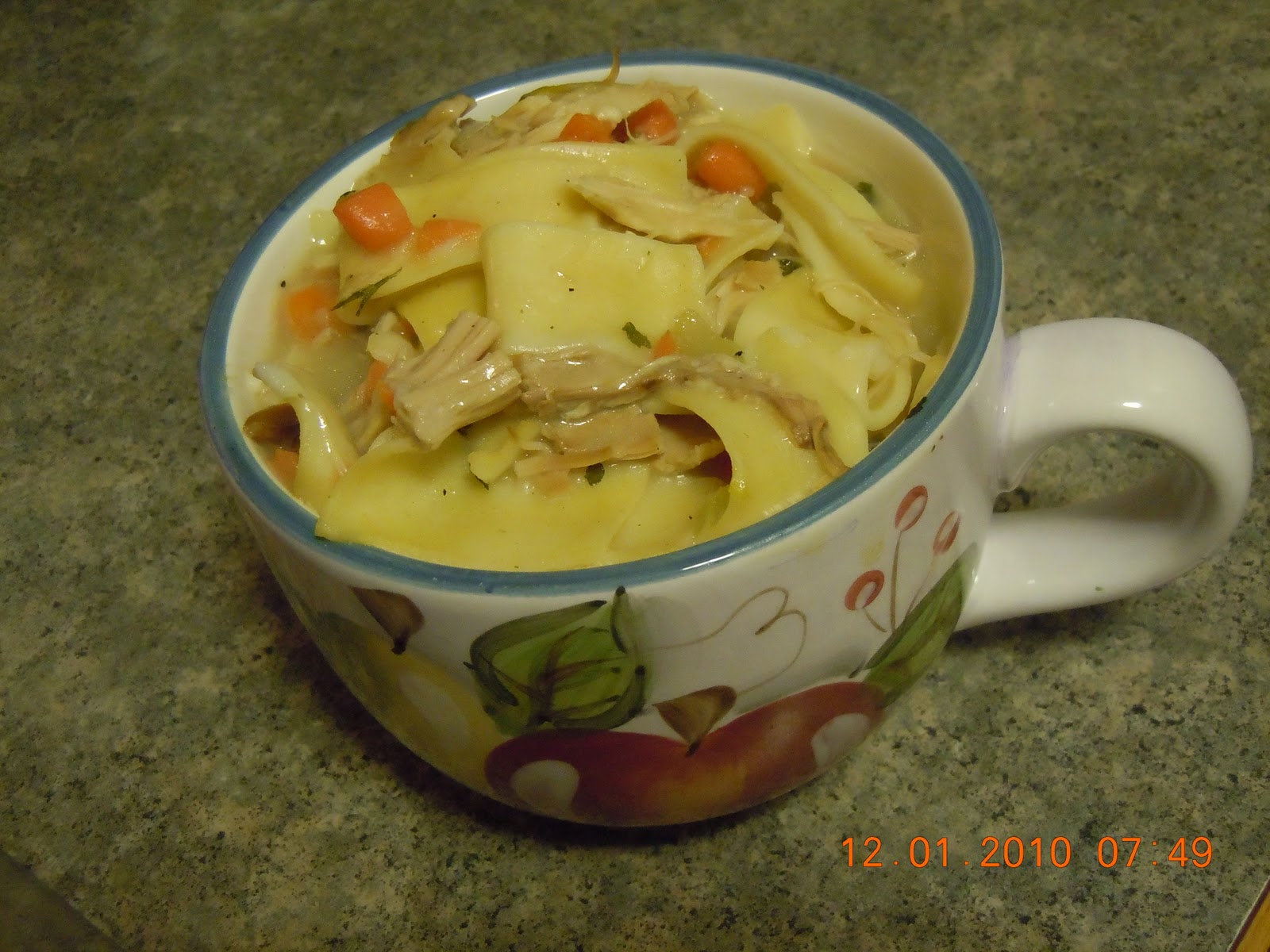 Cooking Mama's Turkey Noodle Soup over Mashed Potatoes