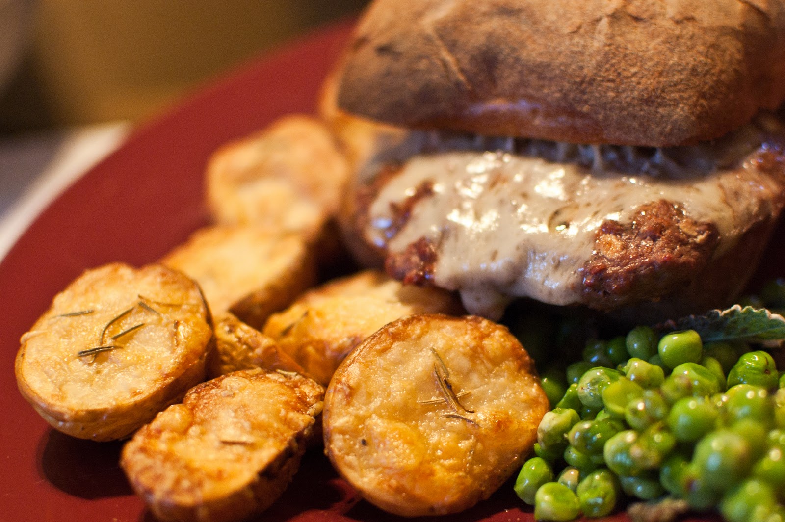 Fork it over, Boston! Antelope Burgers with Mint Peas and Cheesy Roasted Potatoes