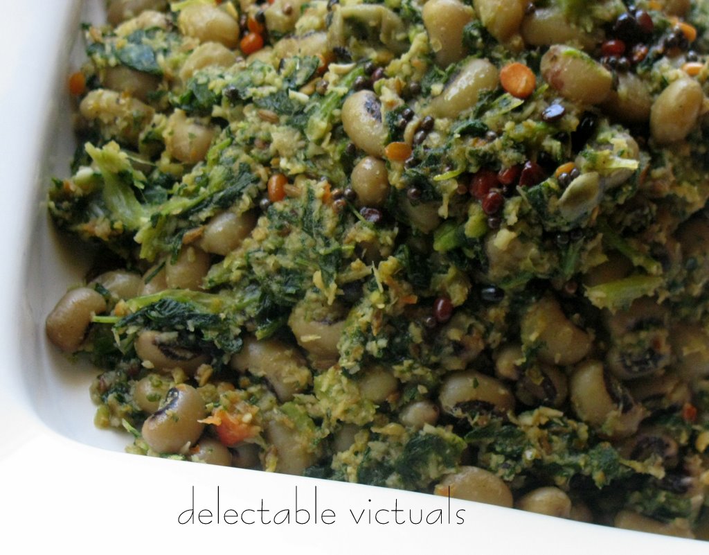 Delectable Victuals Turnip Greens and BlackEyed Peas flavored with Cumin, Coconut, Chili
