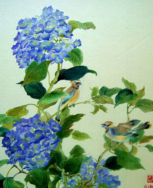 BLUE FLOWERS AND BIRDS