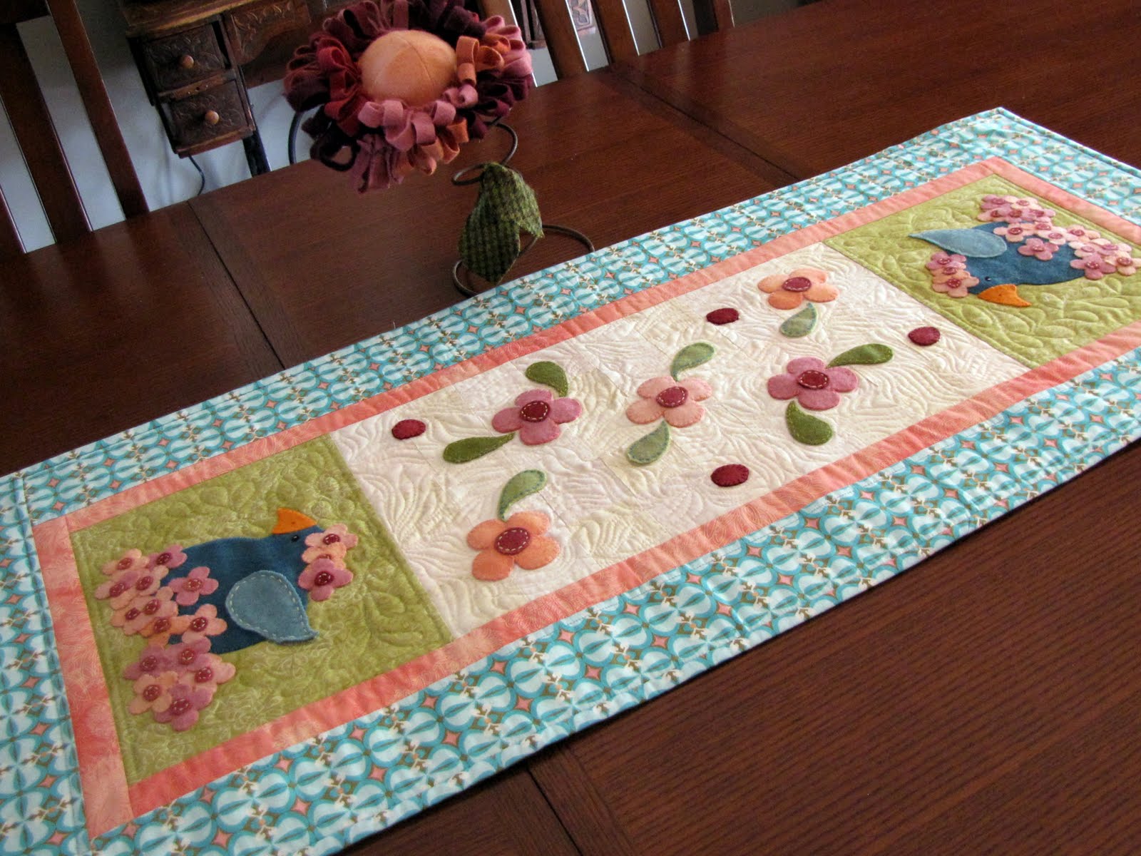 Excessive Compulsive Sewing and Rug Hooking Hippie Birdie Table Runner by Woolin Rouge