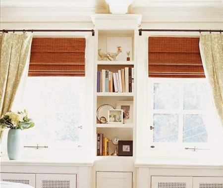 bedroom windows woven blinds and curtain panels