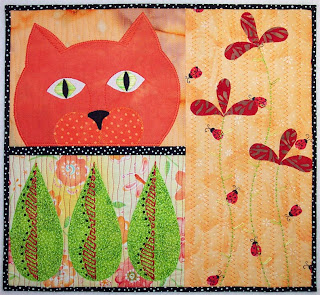 garden party collage fabric fiber art quilt