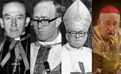 Serial paedophile enabling Archbishops: John Charles McQuaid 1940 - 1972, Dermot Ryan 1972 - 1984, Kevin McNamara, 1985 - 1987, Desmond Connell 1988 - 2004.