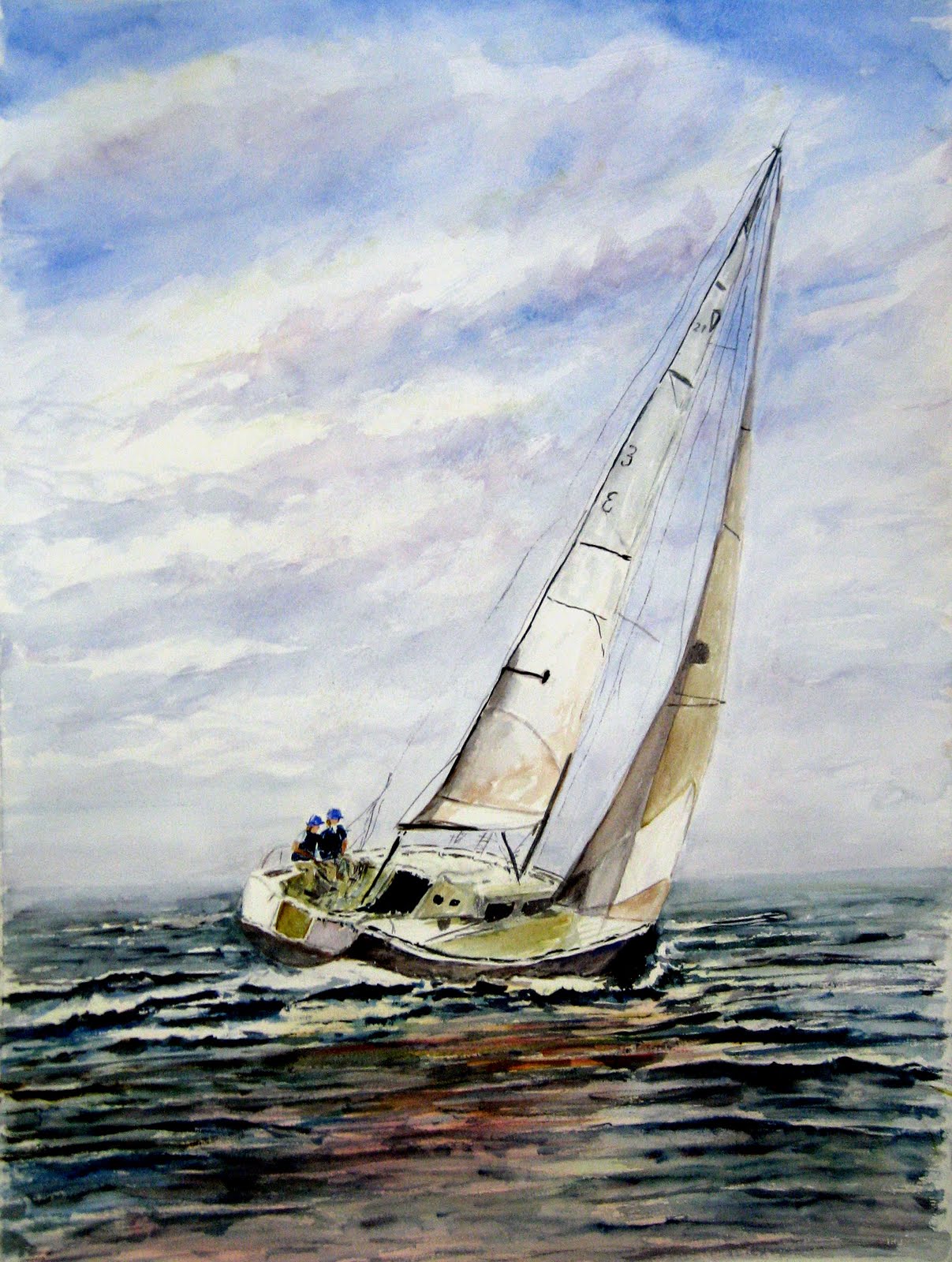 Sailing art. Парусник акварель. Портрет в лодке. Советские картины Парус. Sailing Boat Watercolors.