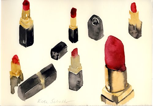 Chanel lipstick watercolor by artist and stylemaker Kate Schelter